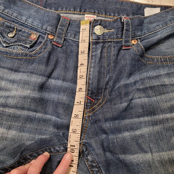 True Religion Mens Bootcut Jeans Sz 34 Whiskered Blue - Picture 11 of 12
